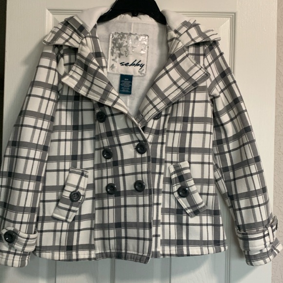 SOLD! Cropped gray plaid pea coat - Picture 1 of 2